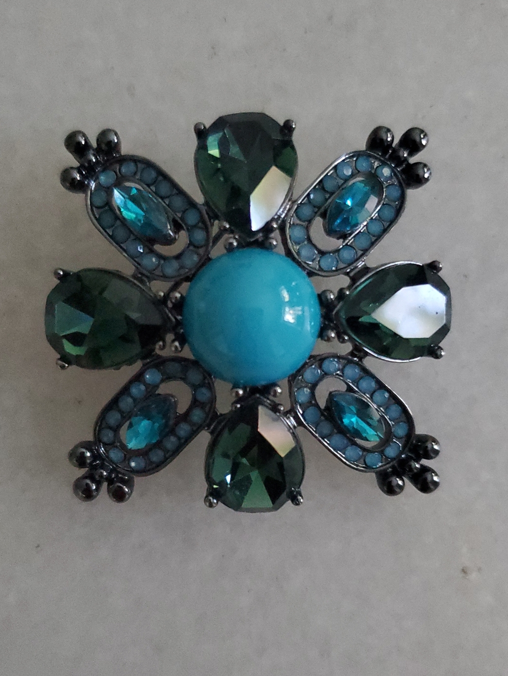 Lia Sophia Turquoise and Emerald Green Floral Statement Brooch Vintage